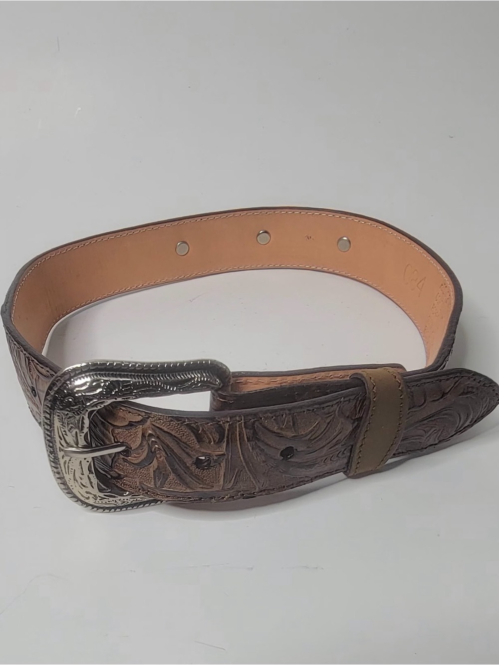 Tony lama kids western leather belt hand made color brown size 20"